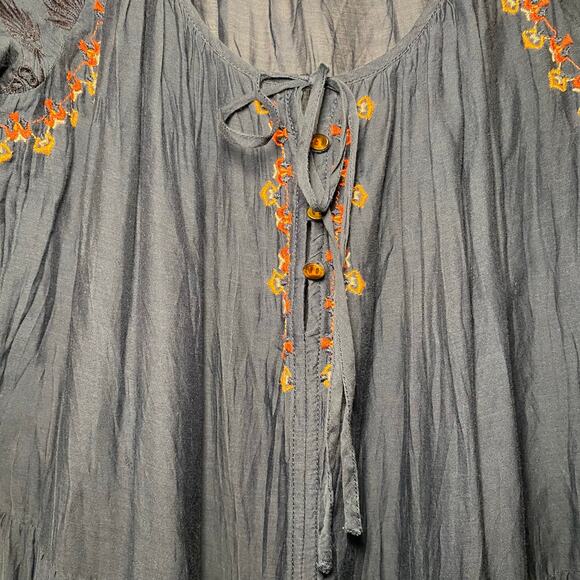 Johnny Was Jade Women's size Small Navy Blue Embroidered Puff Sleeve Midi Dress - Picture 4 of 11